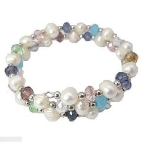 New Real Freshwater Pearl Crystal Wrap Bracelet